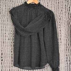 Vintage Inspired Pleione Black & White Polka Dot Ruffle Blouse Size Medium